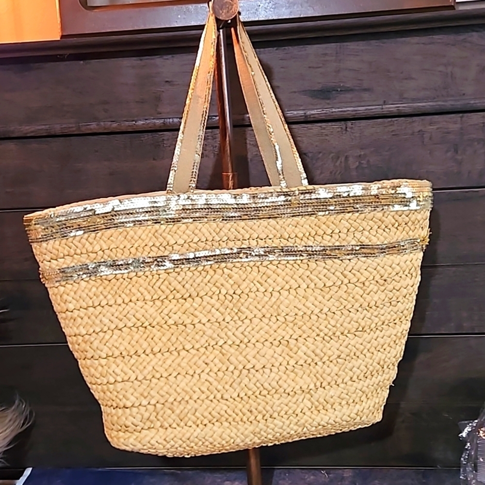 Straw and Sequin Summer Tote Bag